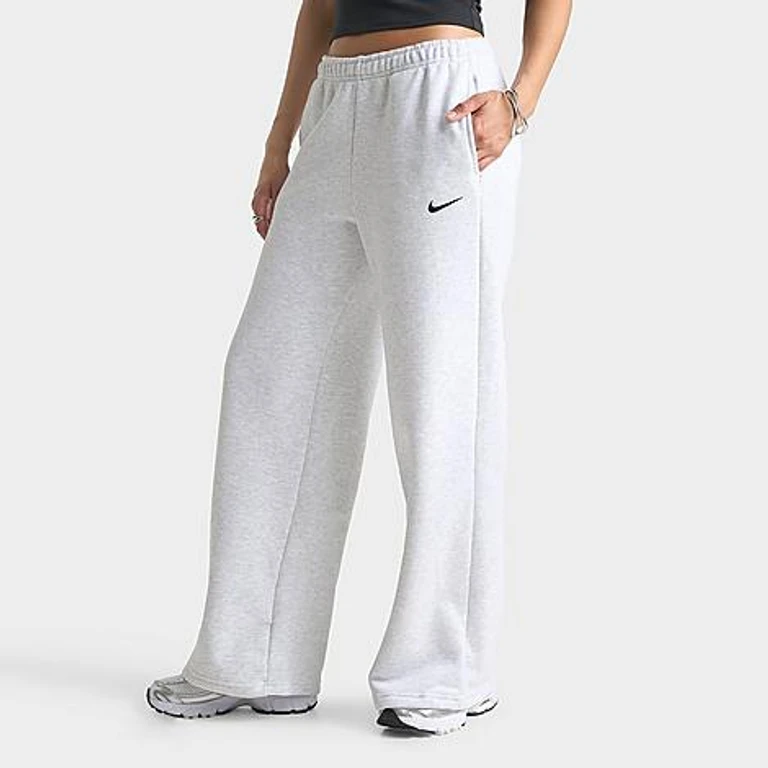 Nike Women's Studio Fleece Wide-Leg Pants in Birch Heather/Black Size: XS