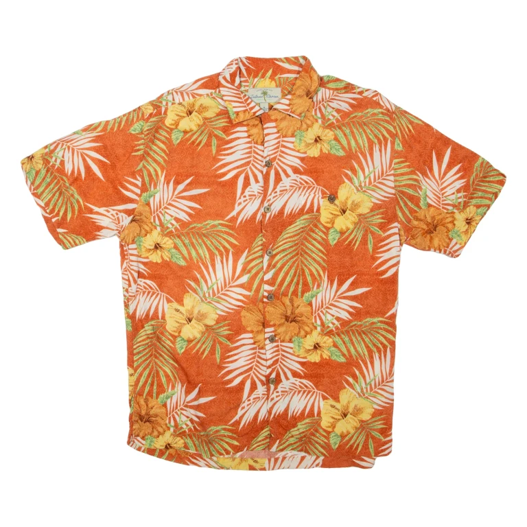 ISLAND SHORES Mens Hawaiian Shirt Orange Floral M