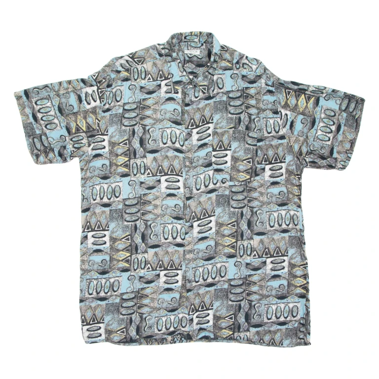 COLDOR Mens Shirt Blue Crazy Pattern XL