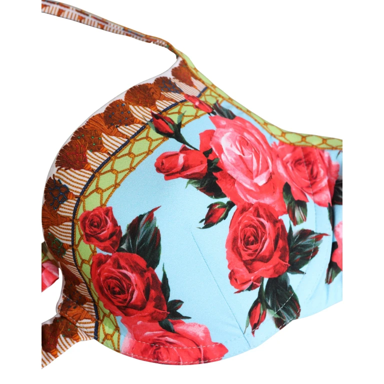 Multicolor Floral Print Halter Bikini Top Swimwear Elastane Nylon - Women