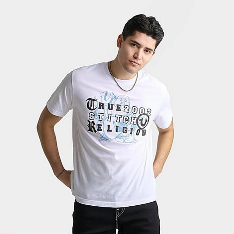True Religion Men's Buddha Letters T-Shirt in White/Blue Bell Size: Small