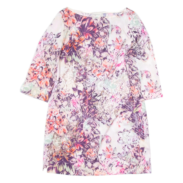 MONSOON Womens Shift Dress Pink Floral Short Sleeve Knee Length UK 12