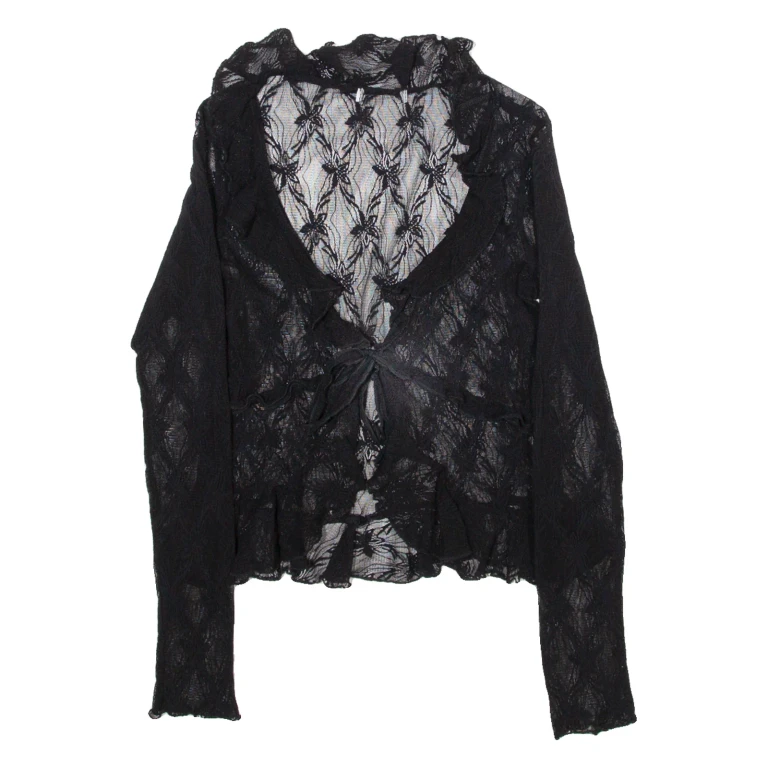 Womens Kimono Top Black Long Sleeve Floral XXS