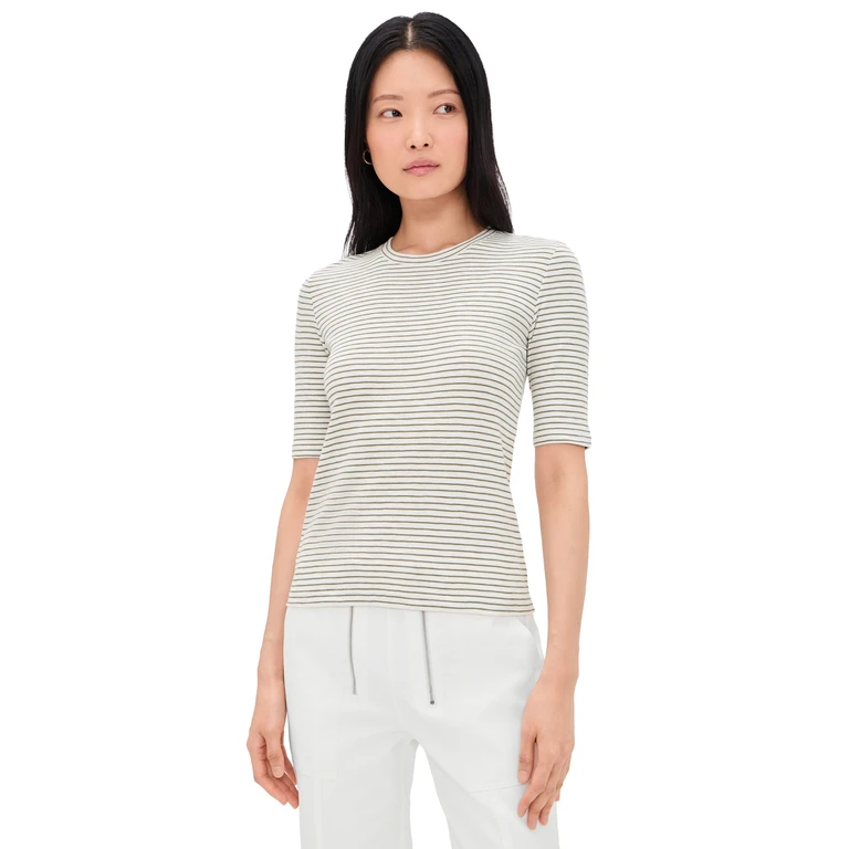 Vince Striped Elbow Sleeve Crew Tapenade Combo XL