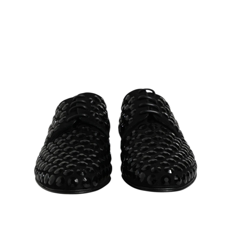 Dolce & Gabbana Black Suede Strass Derby Formal Shoes Goat Leather - Men