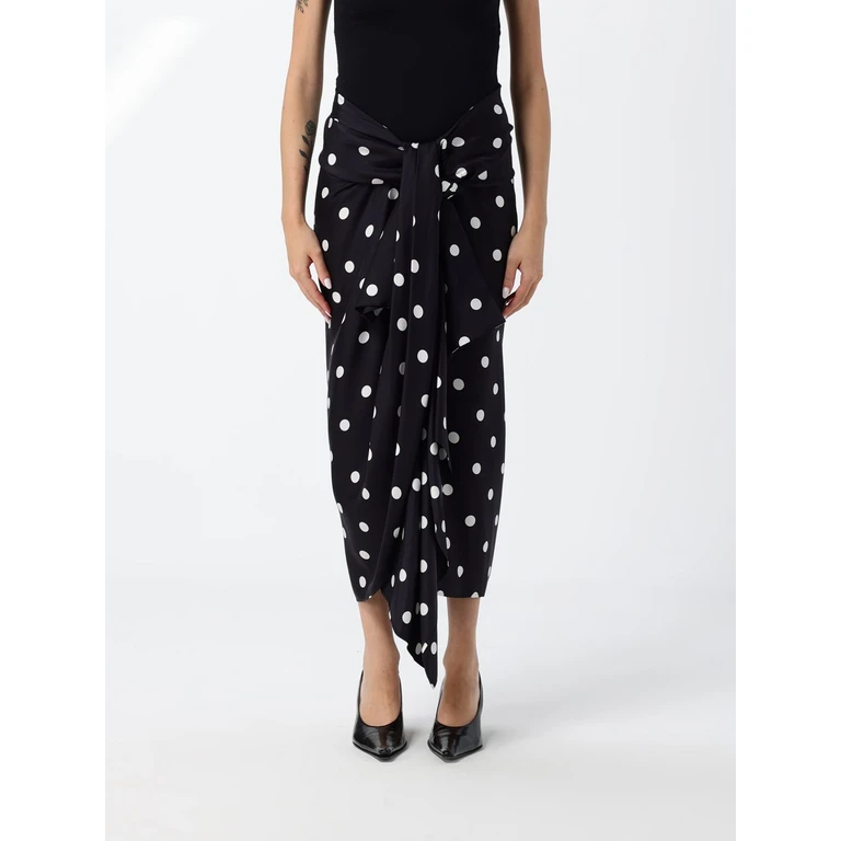 Polka-Dot Silk Midi Wrap Skirt with Waist Tie (210101620600003)