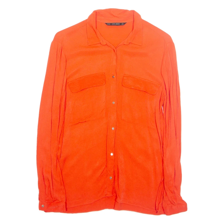 ZARA Womens Shirt Red Collared Long Sleeve XS