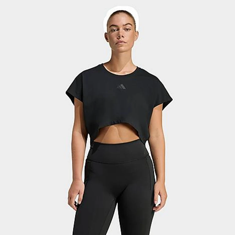 adidas Women's Power Workout Cropped Boxy 3-Stripes Tank Top in Black Size: XS