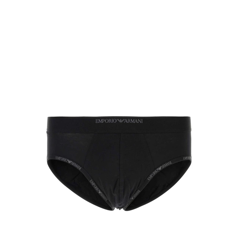 Emporio Armani Black Stretch Cotton Brief Set Exterior: Elastane Intimo - Men