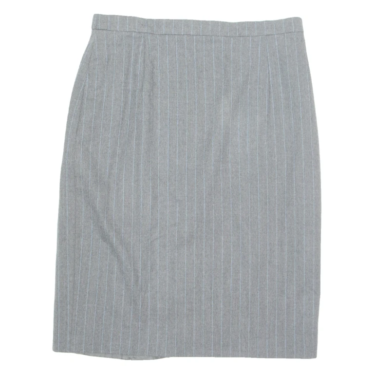 HAUBER Womens Straight Skirt Grey Knee Length Wool Striped UK 14