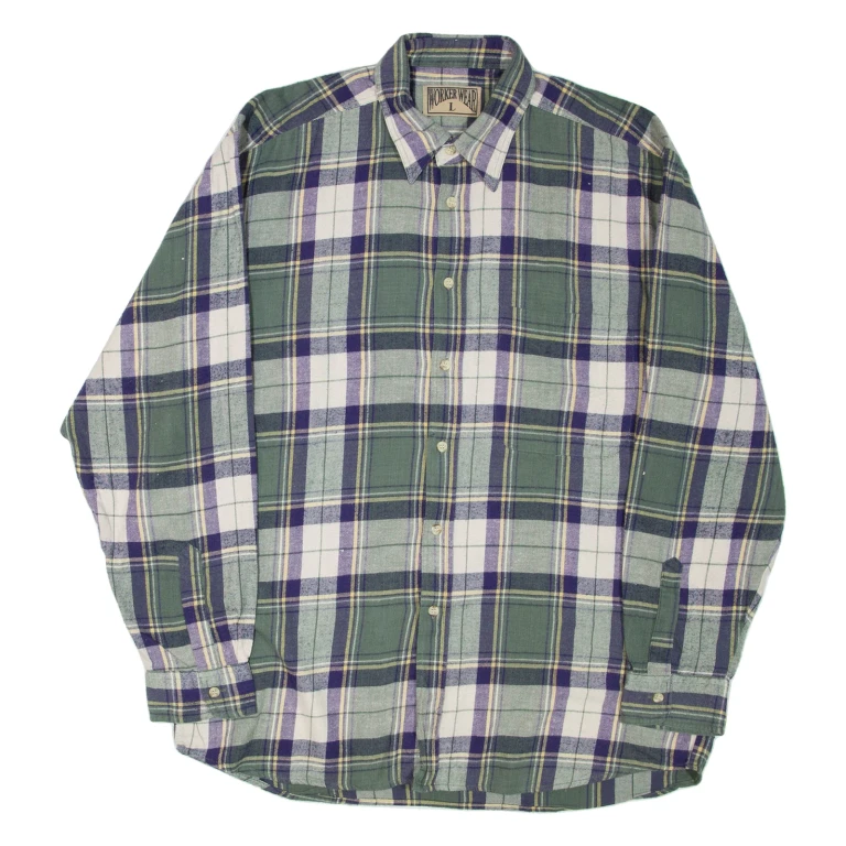 WORKER WEAR Mens Shirt Green Check Long Sleeve L