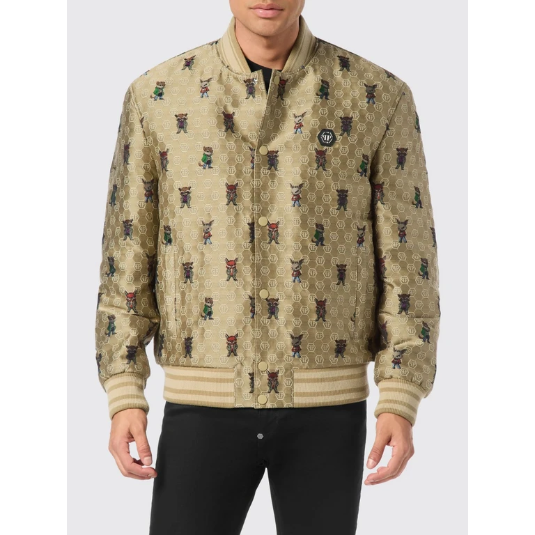 All-Over Hexagon Monogram Print Silk Blend Bomber Jacket (AAECMRB2933PNY002N06)