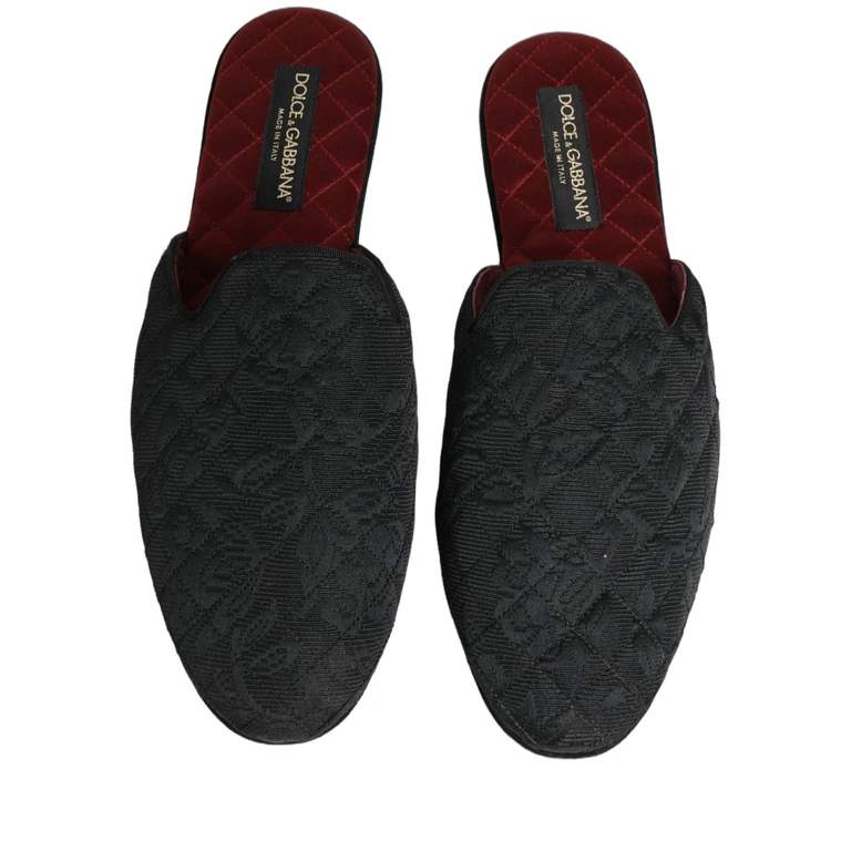 Dolce & Gabbana Black Floral Brocade Slides Slippers Shoes Capra (suede) - Men