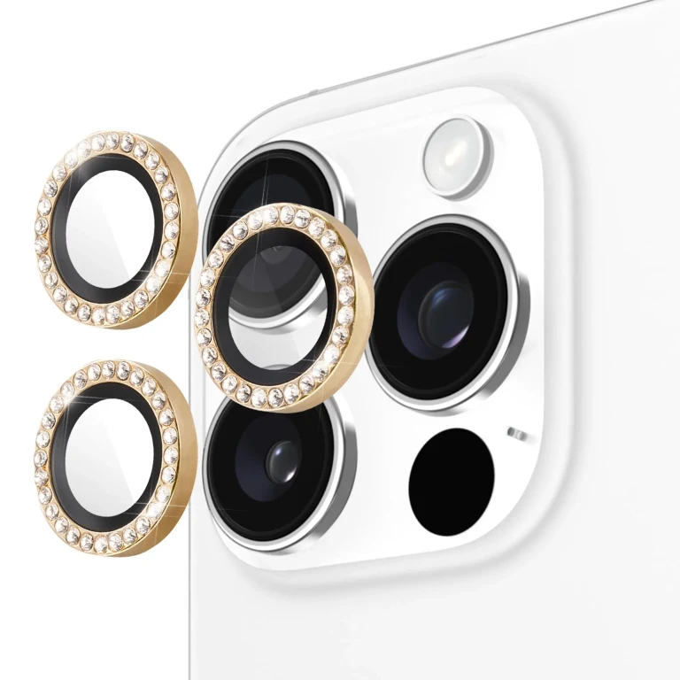 new york iPhone 16 Pro Max/iPhone 16 Pro Camera Lens Protector with Aluminum Ring - Set in Stone Gold