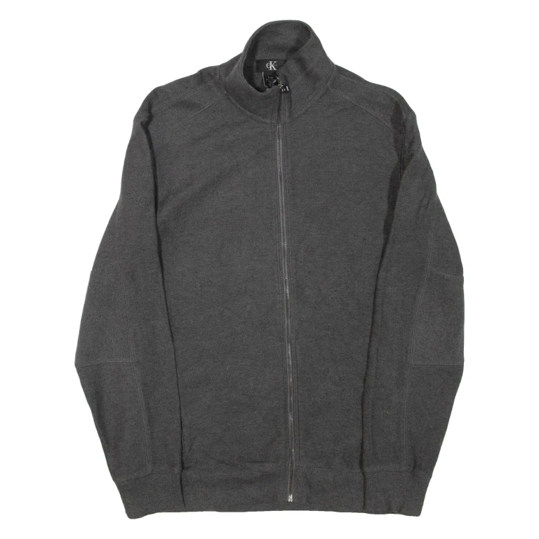 CALVIN KLEIN Mens Jumper Grey 1/4 Zip Tight Knit S