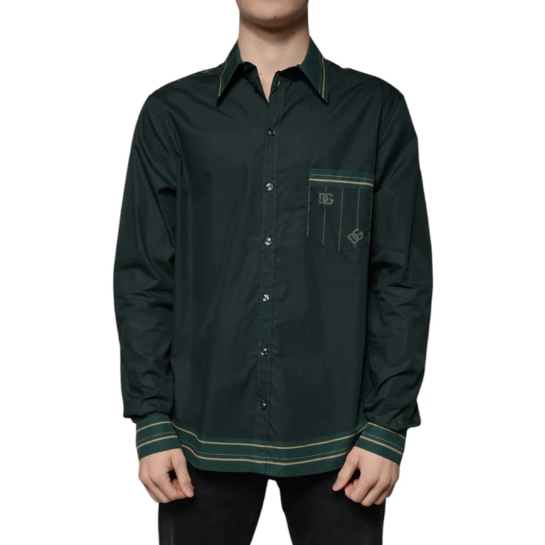 Dolce & Gabbana Green Logo Long Sleeve Martini Casual Shirt Dark Cotton - Men