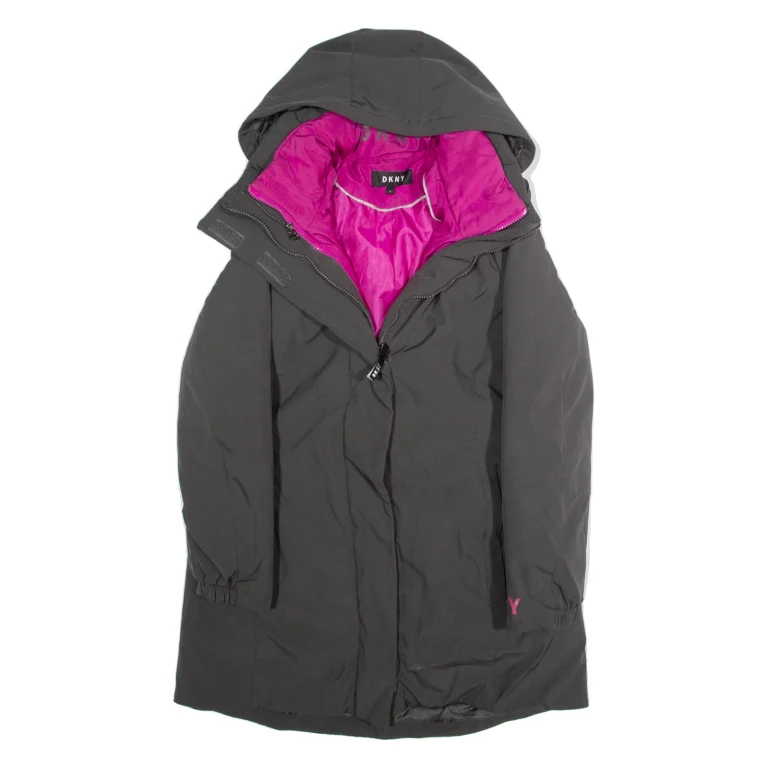 DKNY Womens Parka Coat Grey Hooded M