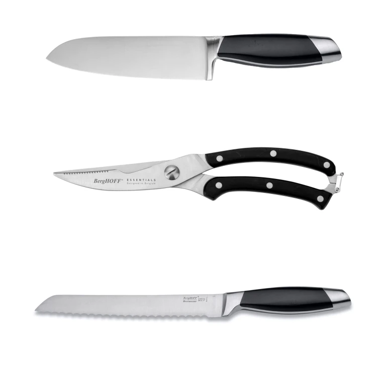Moon 3-Pc Stainless Steel Cutlery Set Chef's Knife Serrated Bread Knife Poultry Shear PP Handle