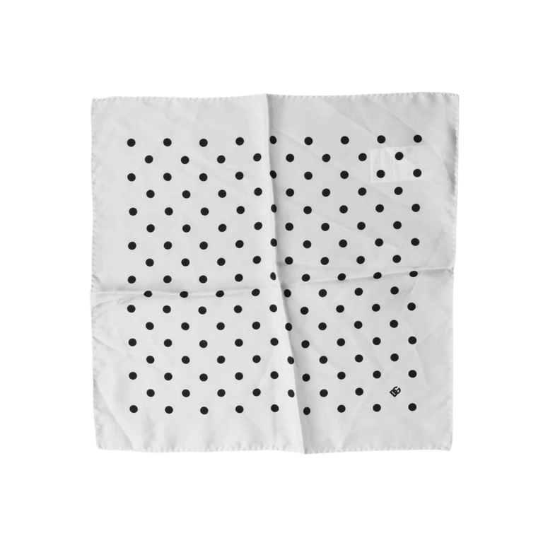 White Polka Dot Square Handkerchief Scarf - Men