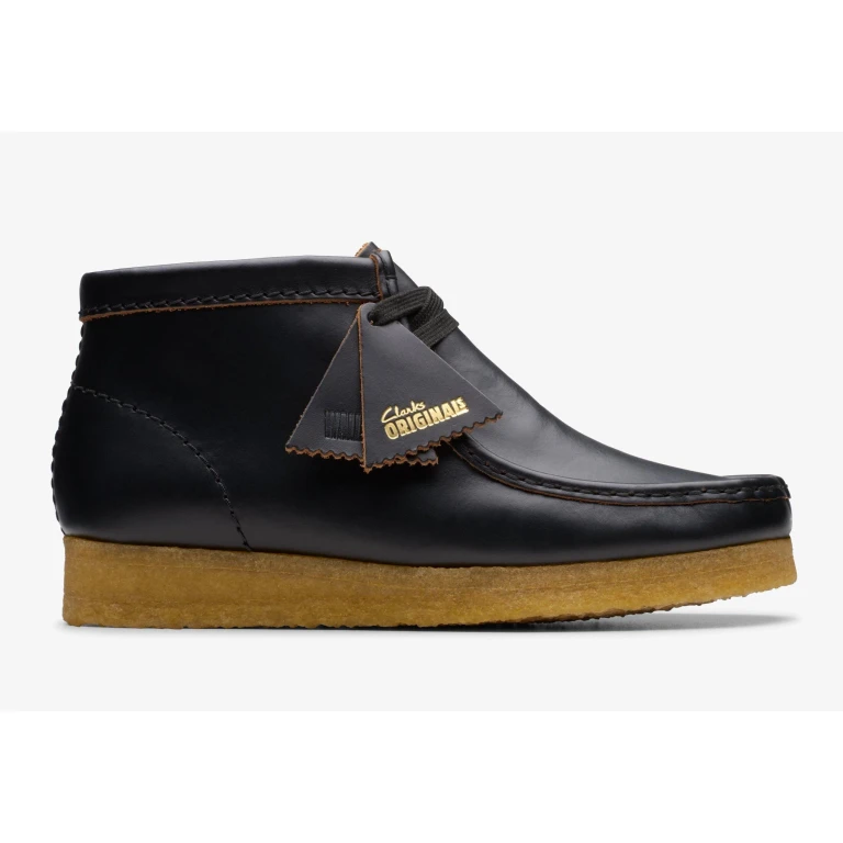 Women's Wallabee Boot Black Smooth Leather Booties