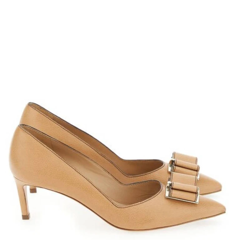 Ferragamo Zaia Bow Leather Pumps, Size 7 C