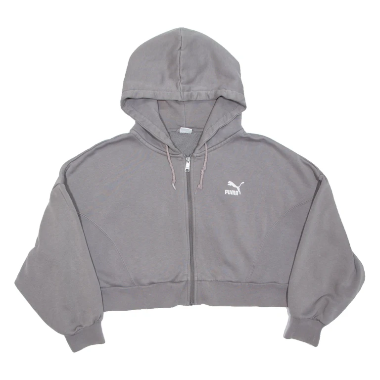PUMA Cropped Womens Grey Hoodie Full Zip M