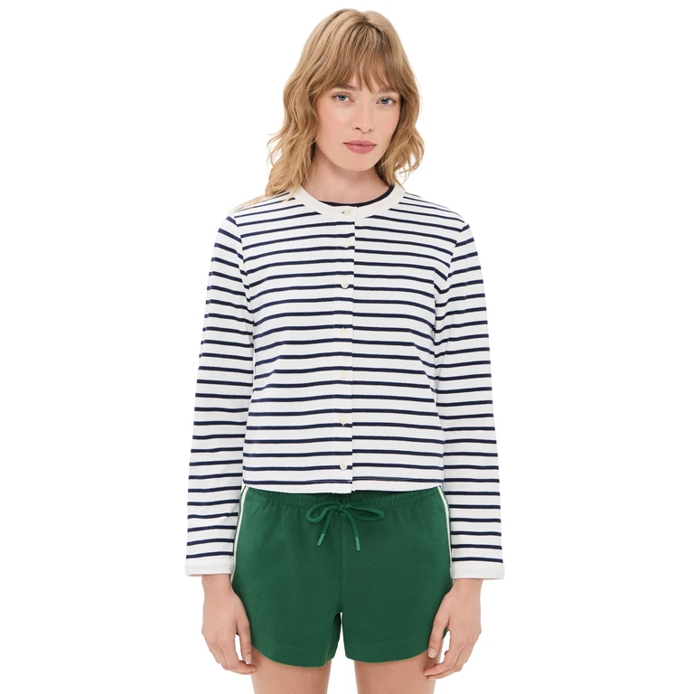 Alex Mill Coco Sport Cadigan In Stripe Ivory/Navy XL