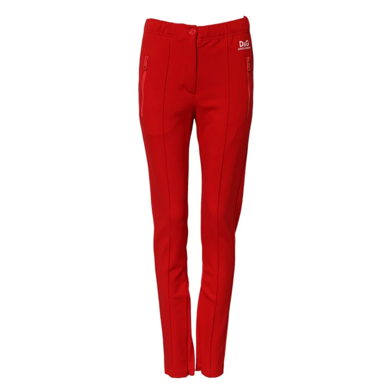 Dolce & Gabbana Red Mid Waist Slim Fit Pants Viscose Nylon Elastane - Women