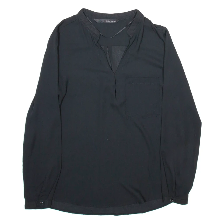 ZARA Womens Bardot Blouse Black V-Neck Long Sleeve Viscose S