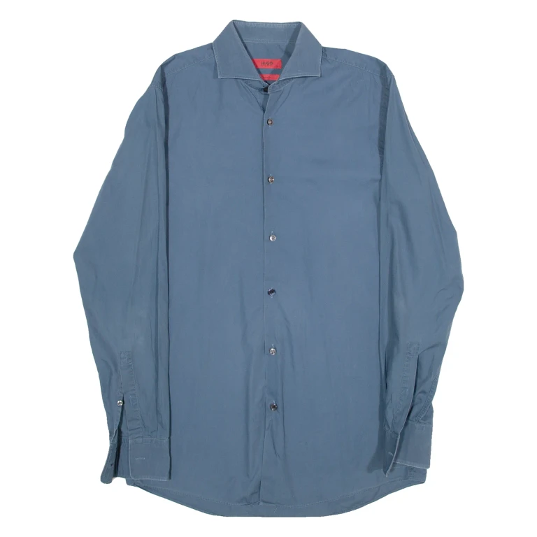 HUGO BOSS Sharp Fit Mens Plain Shirt Blue Long Sleeve S