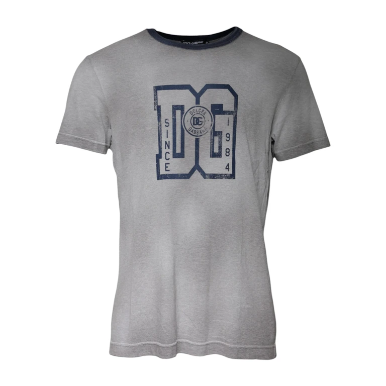 Dolce & Gabbana Gray Logo Print Cotton Crew Neck T-Shirt - Men