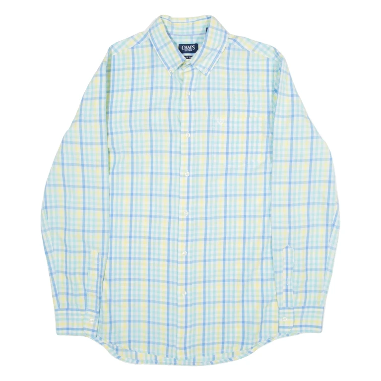 CHAPS Easy Care Mens Shirt Blue Check Long Sleeve M