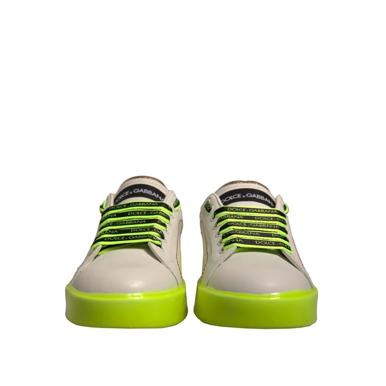 Dolce & Gabbana White Yellow Portofino Leather Sneakers Shoes Calfskin - Women