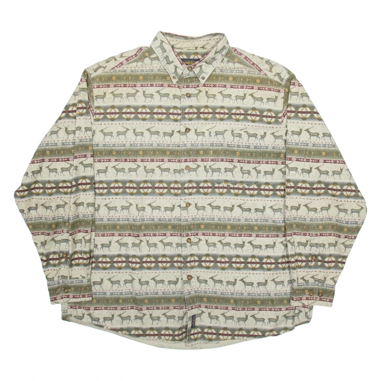 WOOLRICH Mens Shirt Green Striped Long Sleeve XL