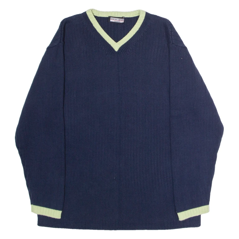 PIERRE CARDIN Mens Jumper Blue V-Neck 90s Chunky Knit M