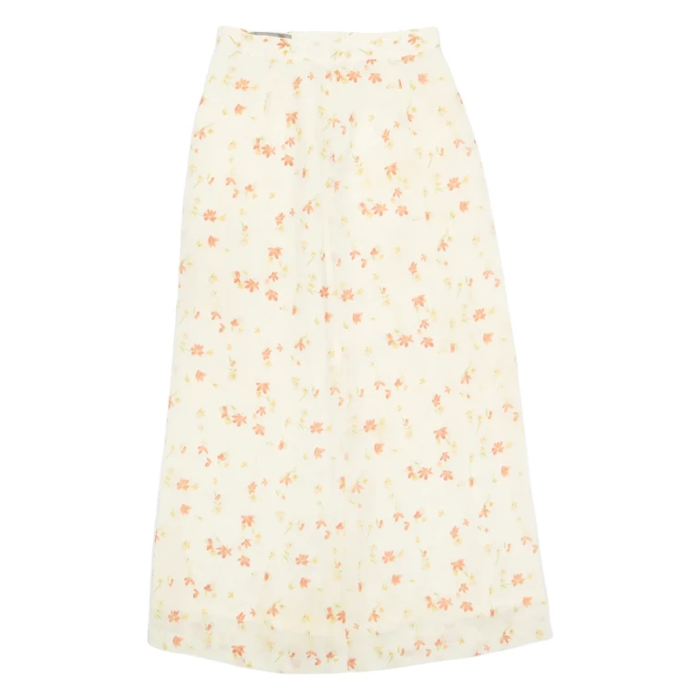 Womens A-Line Skirt Cream Long Floral S