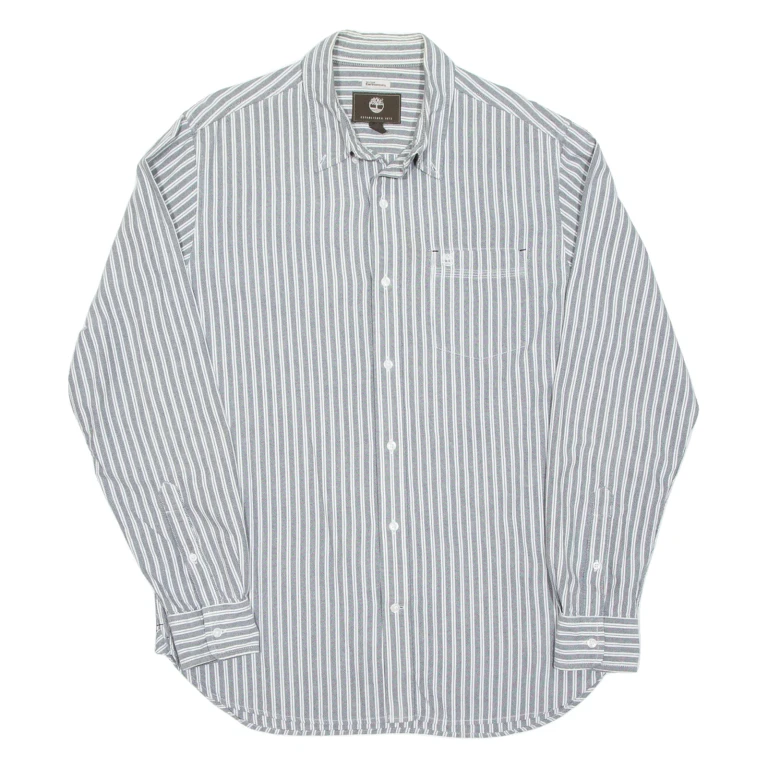 TIMBERLAND Mens Shirt Grey Striped Long Sleeve L