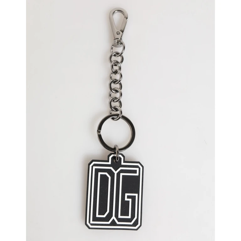 Dolce & Gabbana Black White Dg Rubber Logo Silver Men Keychain Keyring And Accessory - Men