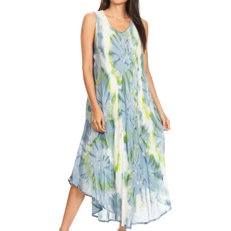 Sakkas Laeila Tie Dye Washed Long Sleeveless Tank Top Caftan Dress / Cover Up