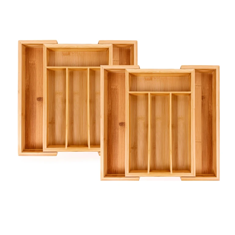 Bamboo 6-Slot Expanding Flatware Organizer, Set of Two