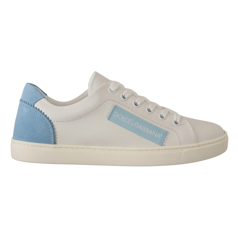 Dolce & Gabbana White Blue Leather Low Top Sneakers Shoes - Women