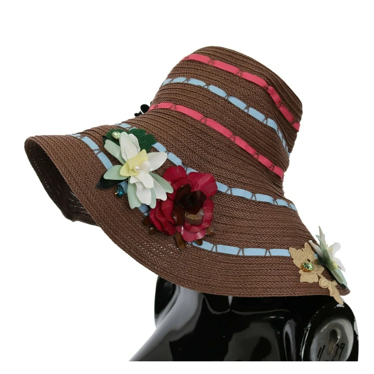 Dolce & Gabbana Brown Knitted Straw Floral Hat Cellulose Polyester Acrylic - Women