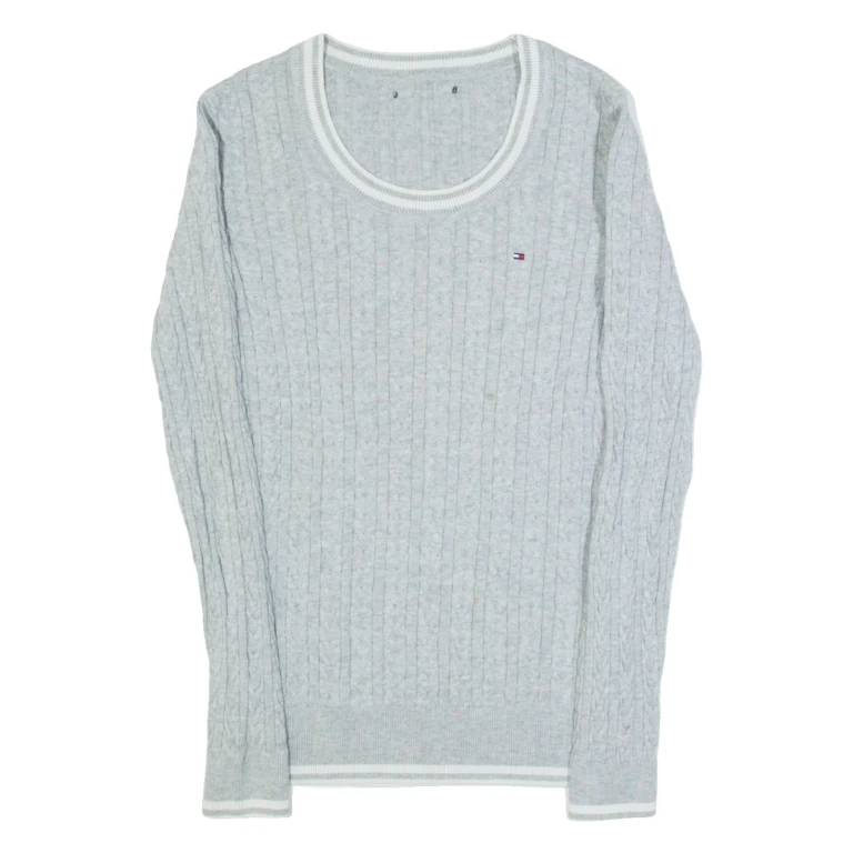 TOMMY HILFIGER Womens Jumper Grey Cable Knit XS