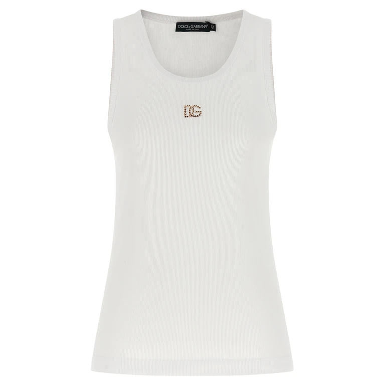 White Cotton Sleeveles T-Shirt - Women