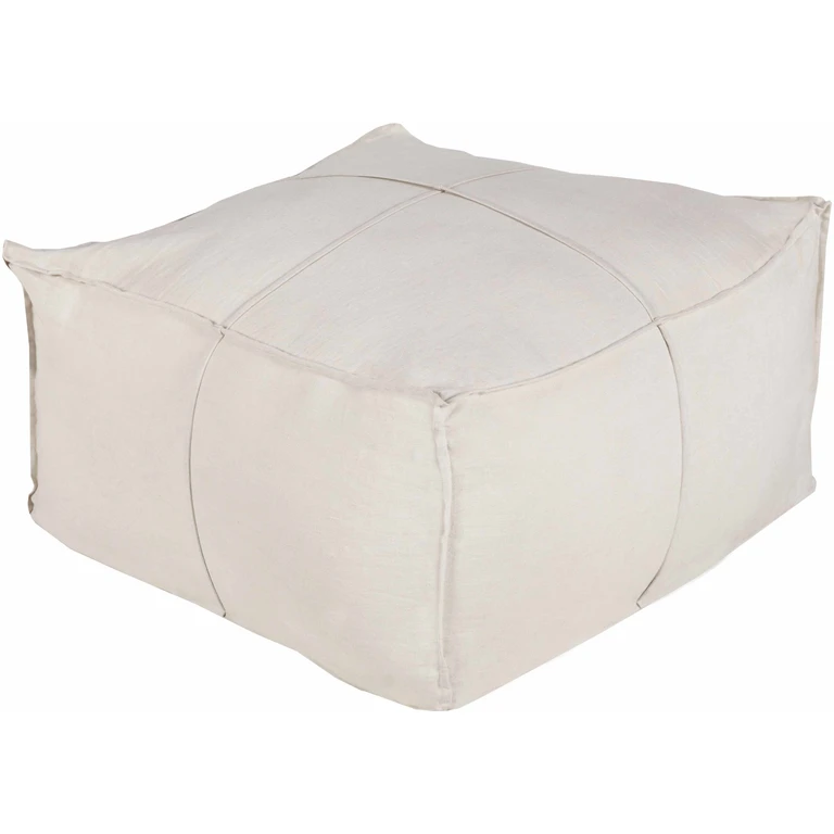 Friendsville Solid & Striped Ivory Pouf