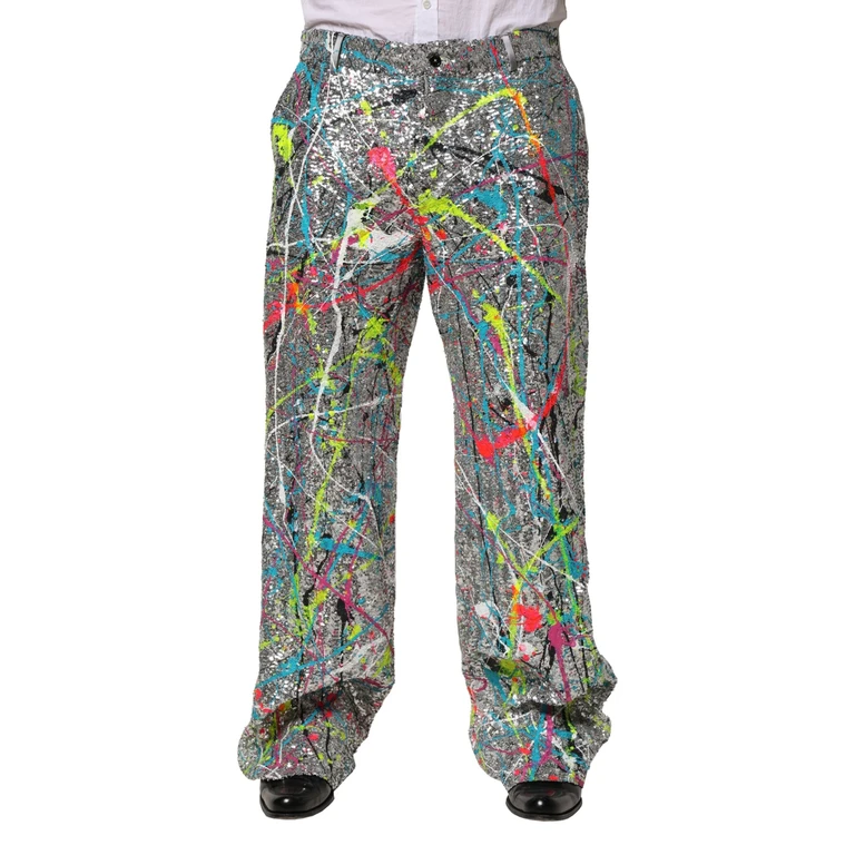 Dolce & Gabbana Multicolor Sequined Embellished Pants Nylon Silk Elastane - Men