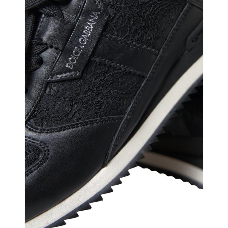 Dolce & Gabbana Black Floral Lace Leather Sneakers Shoes Elastane - Women