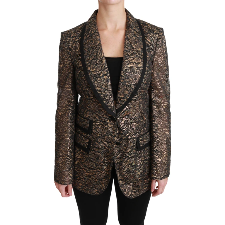 Dolce & Gabbana Gold Black Lace Blazer Coat Floral Jacket Ramie Pu Polyester Silk Nylon Clothing - Women