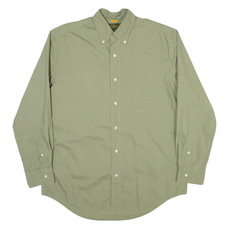 TIMBERLAND Mens Plain Shirt Green Long Sleeve S