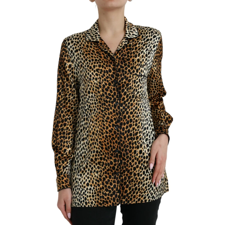 Dolce & Gabbana Brown Leopard Print Long Sleeves Blouse Top Silk Elastane - Women
